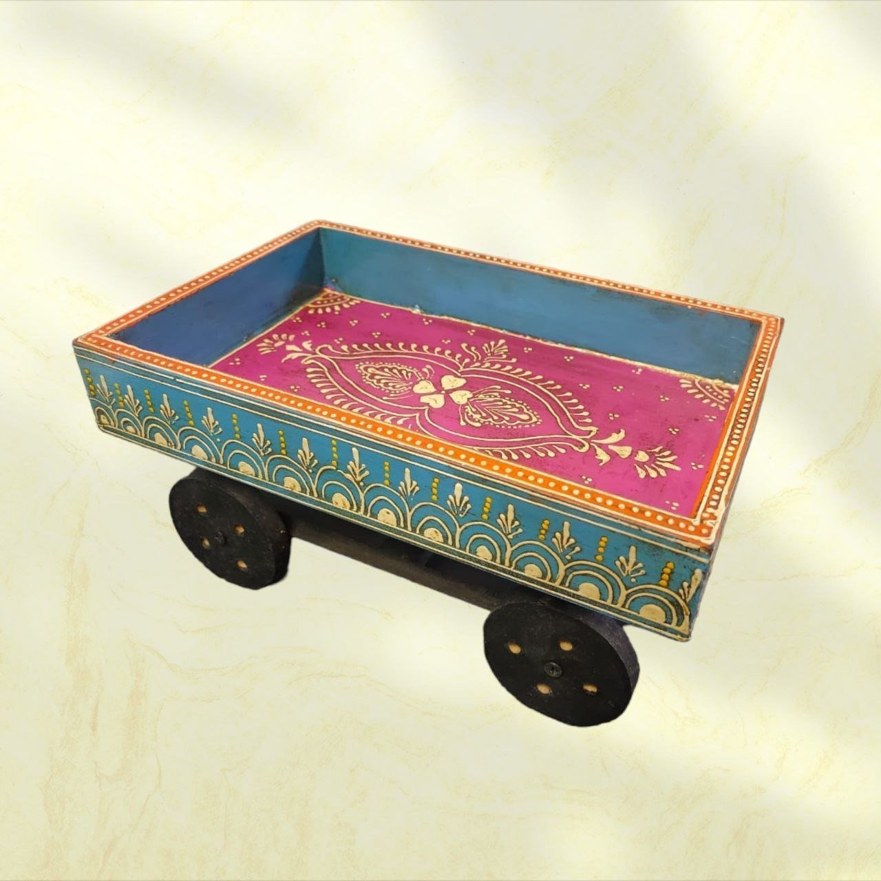 Wooden Cart Small Hand Painted Decorative: Charm Your Space with Vintage Elegance