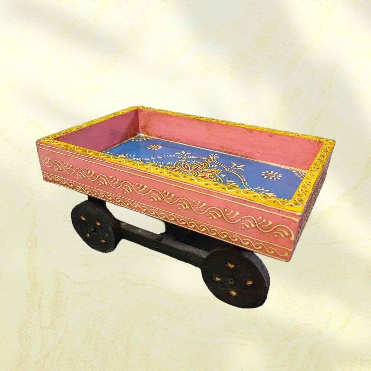Wooden Cart Small Hand Painted Decorative: Charm Your Space with Vintage Elegance