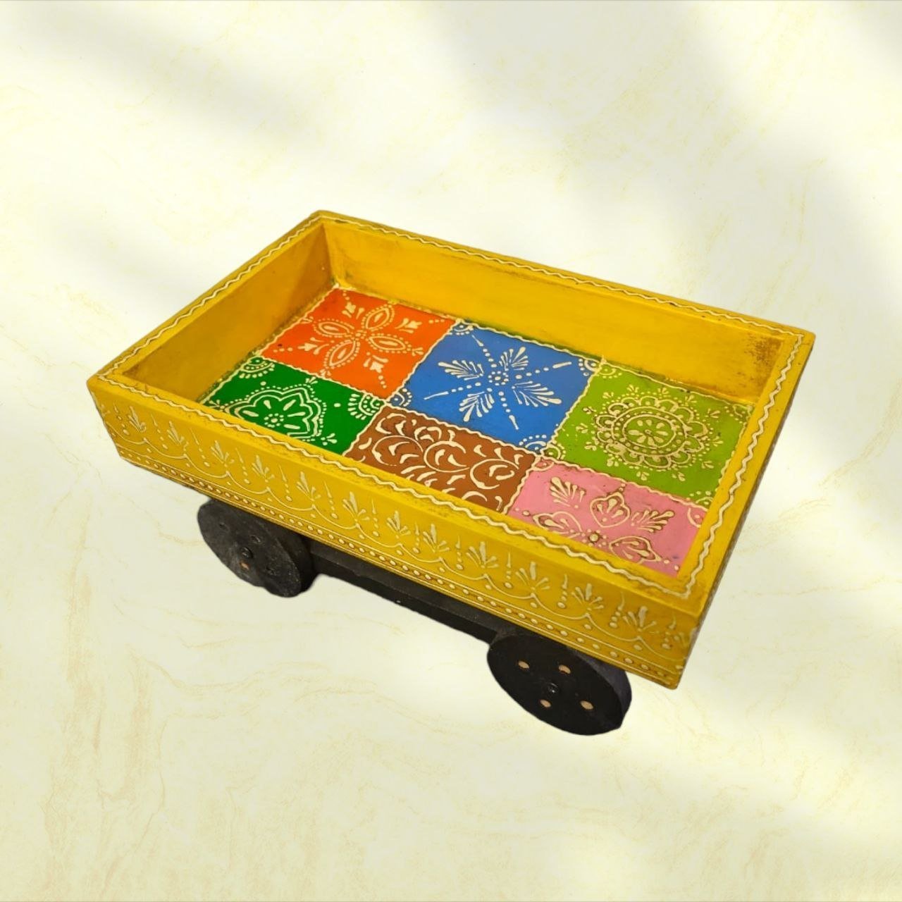 Wooden Cart Small Hand Painted Decorative: Charm Your Space with Vintage Elegance