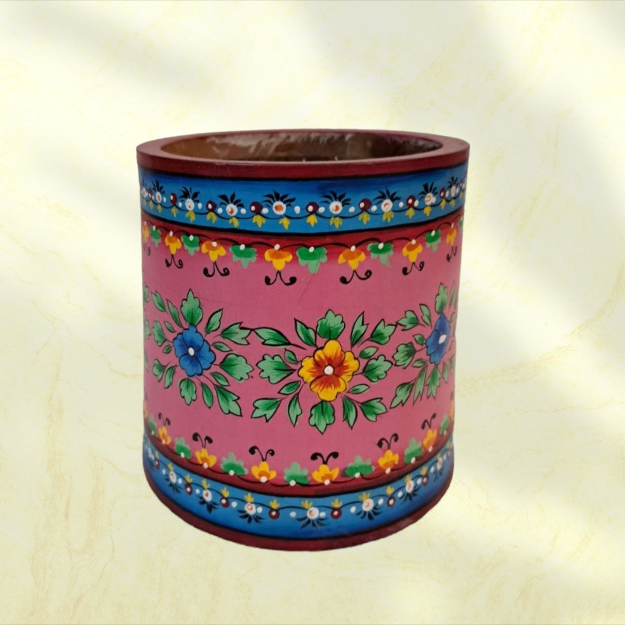 Handpainted Wooden Planter: Nature's Artistry for Your Home