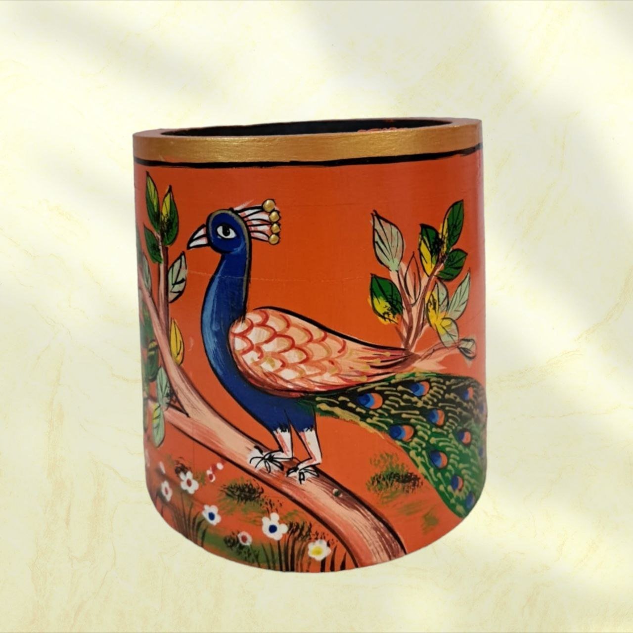 Handpainted Wooden Planter: Nature's Artistry for Your Home