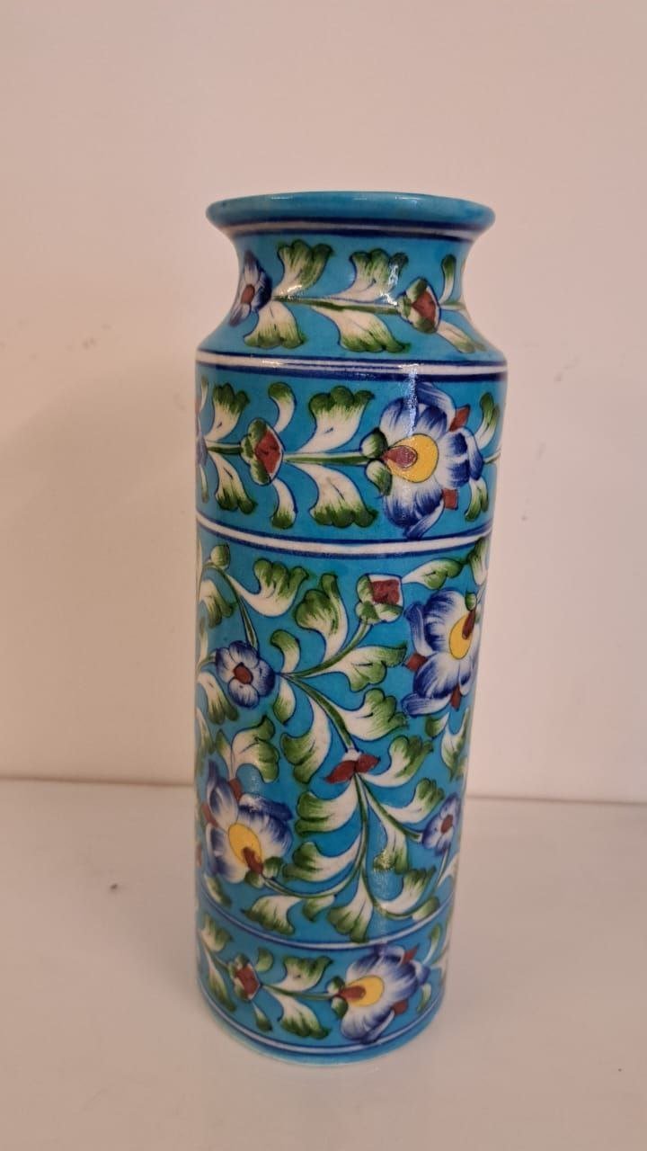 Blue Pottery Bottle Flower Vase