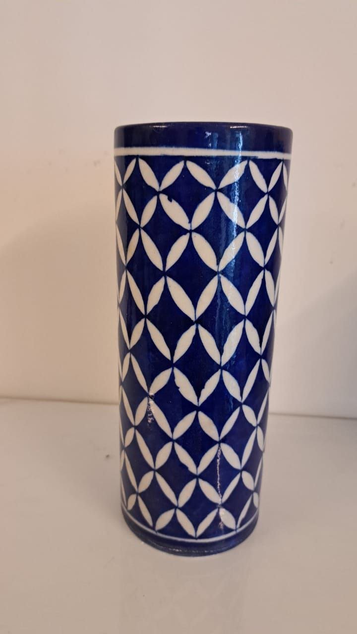 Blue Pottery Cylindrical Flower Vase