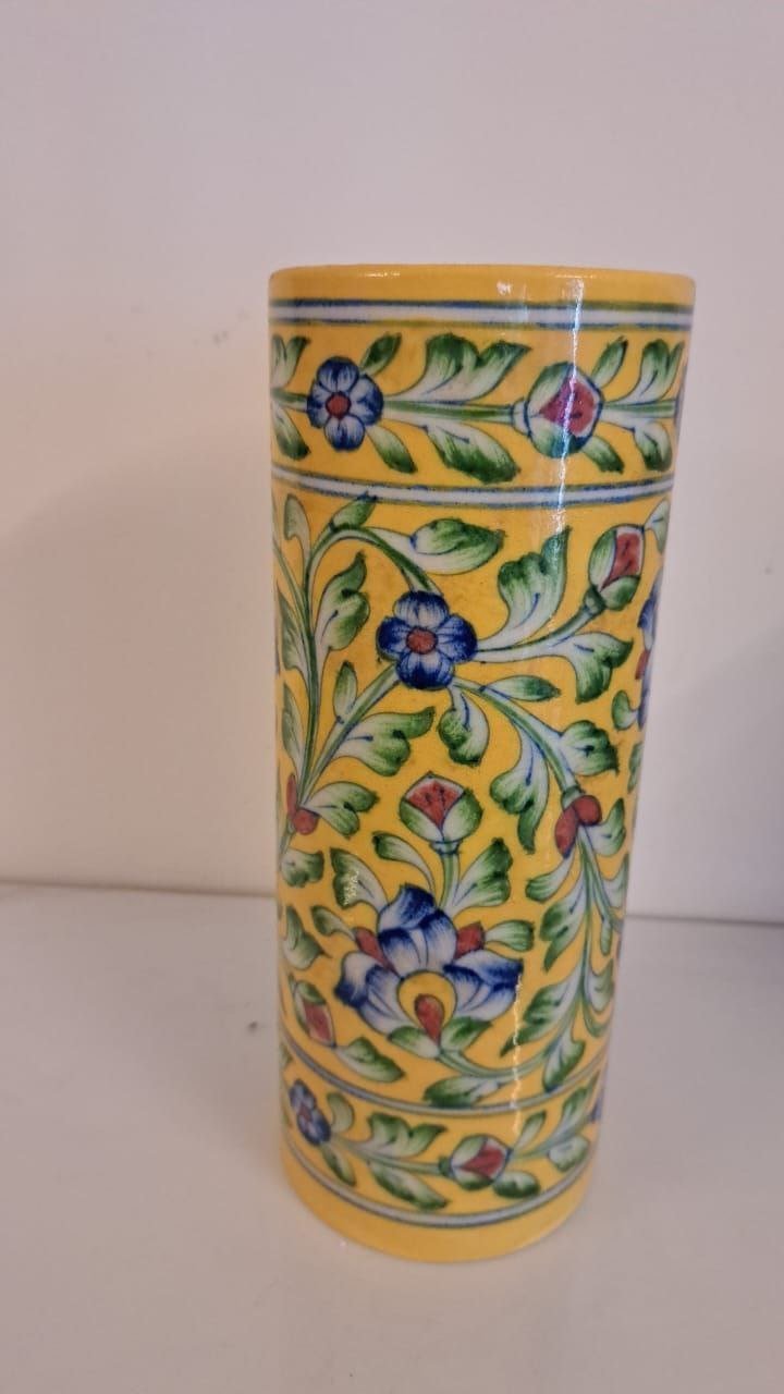 Blue Pottery Cylindrical Flower Vase